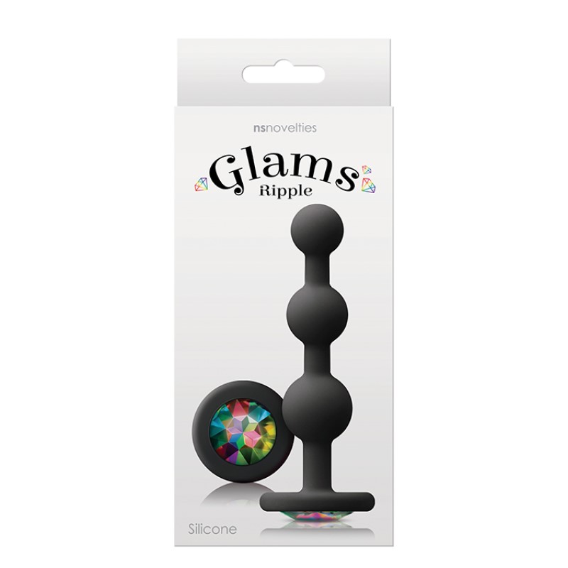 Analne kuglice i plug Glams Ripple Rainbow Gem Black