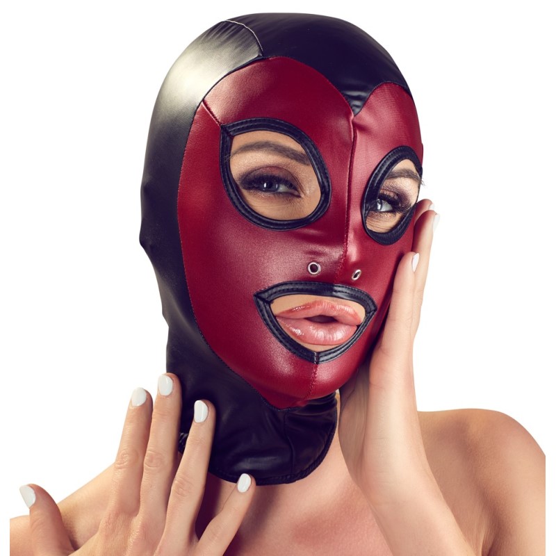 Kožna maska za glavu crveno-crna-1