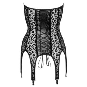 Korzet - wetlook i leo velvet print, s halterima, Noir - Slika 6